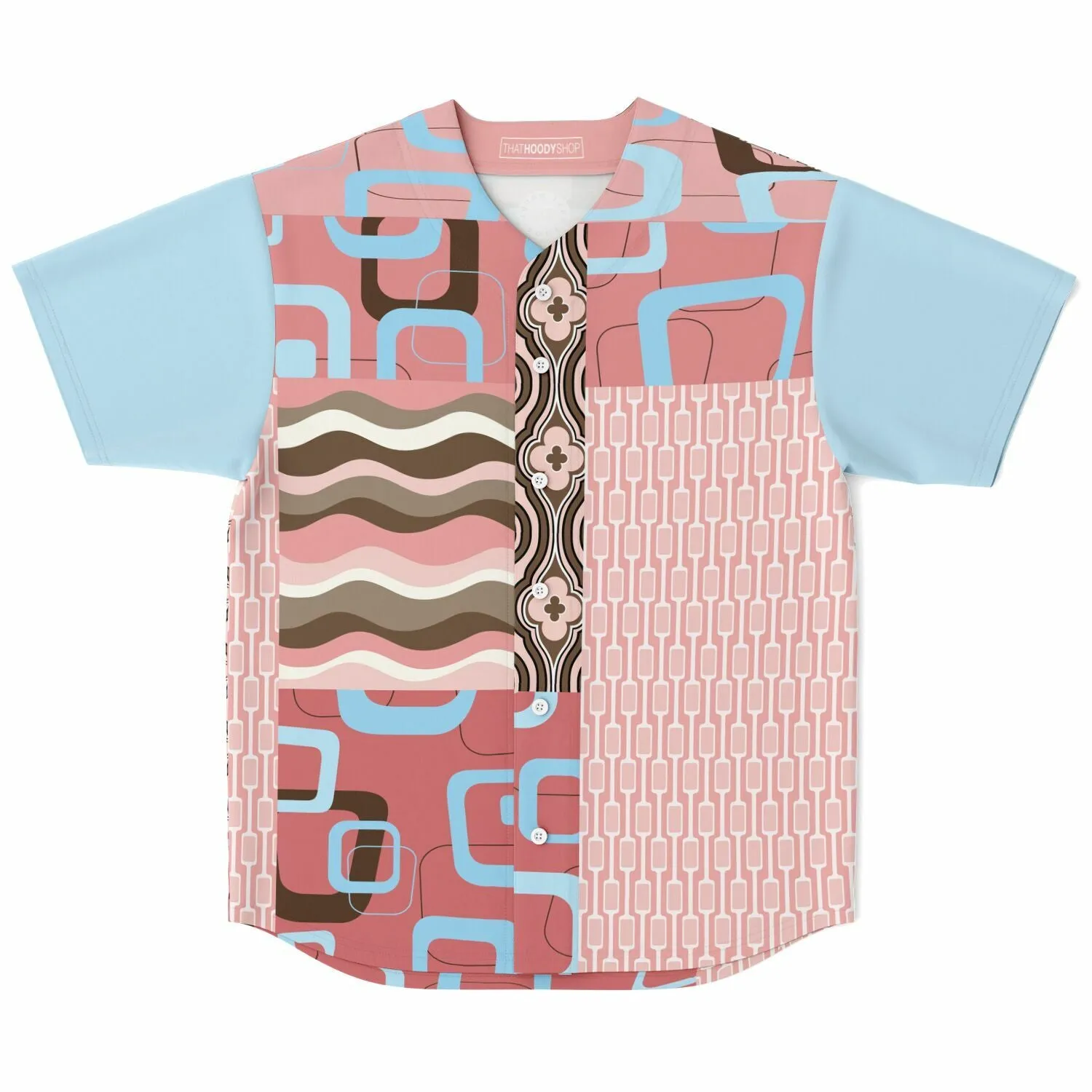 Pink Geo Patchwork Button Front Jersey