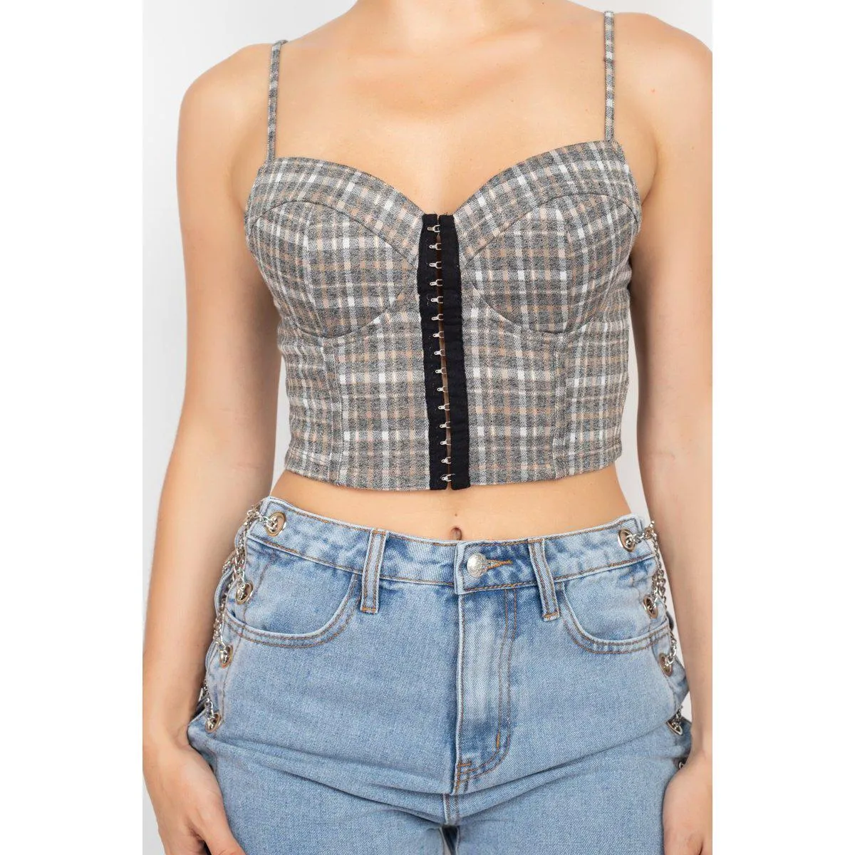 Plaid Hook & Eye Sweetheart Crop Top