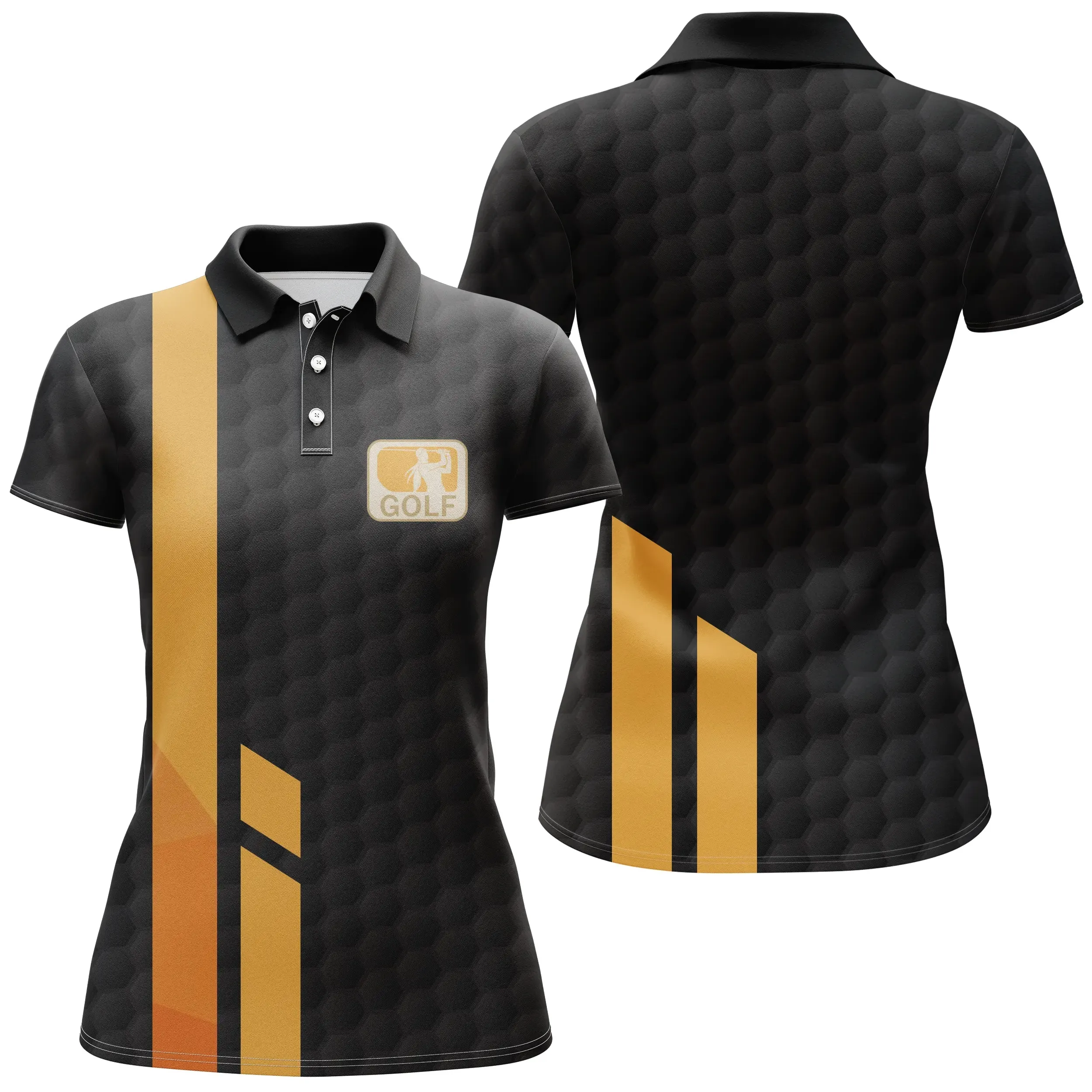 Polo de Sport Homme Femme Noir et Jaune, Golfeur, Golfeuse, Motif Balle de Golf - CTS120052229