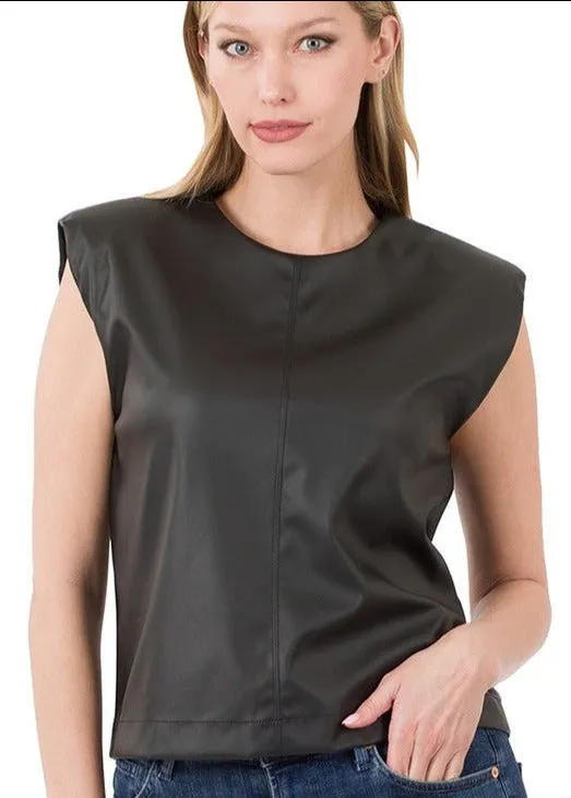 Rock Me Baby Pleather Top- Black