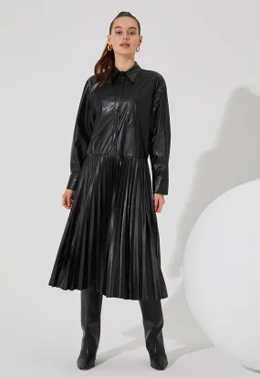 Shirt Dress With Pleated Skirt