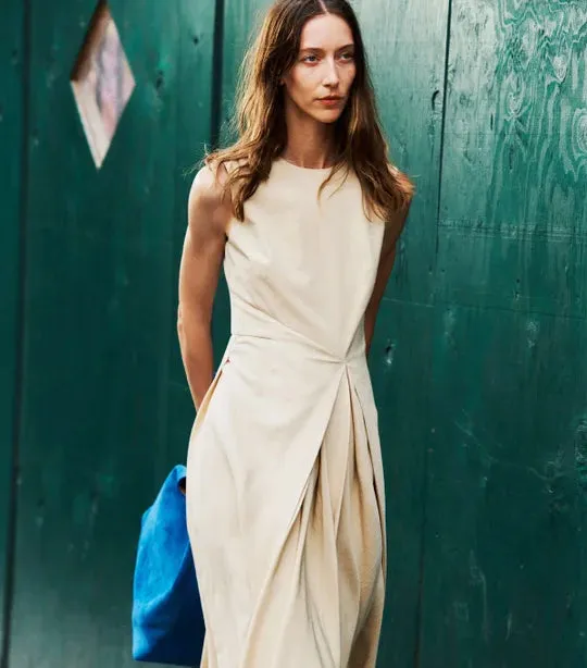 SILK-LINEN PLEATED DRESS