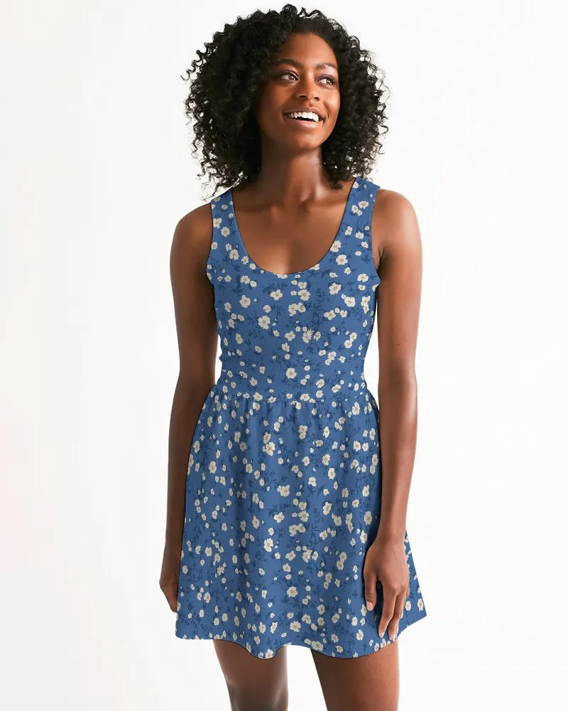 SMF Blue Liberty Floral Feminine Scoop Neck Skater Dress