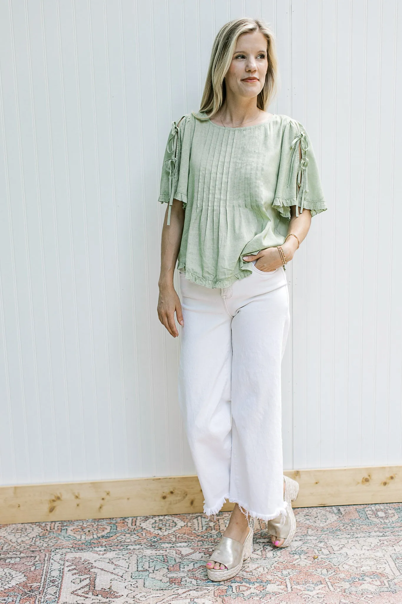 Soft Green Tie Sleeve Top