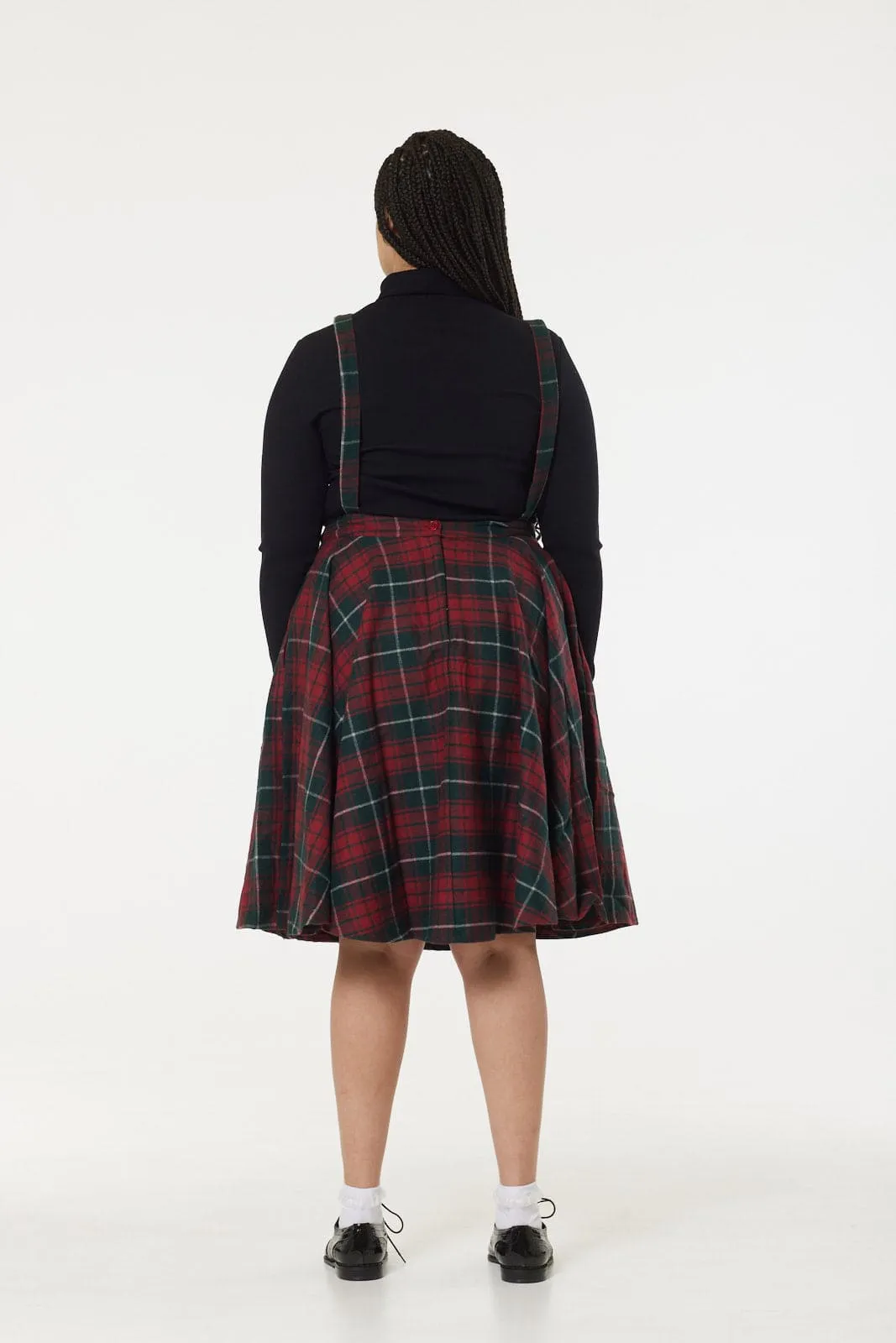 Sophie Red & Dark Green Woollen CheckTartan Midi Swing Skirt