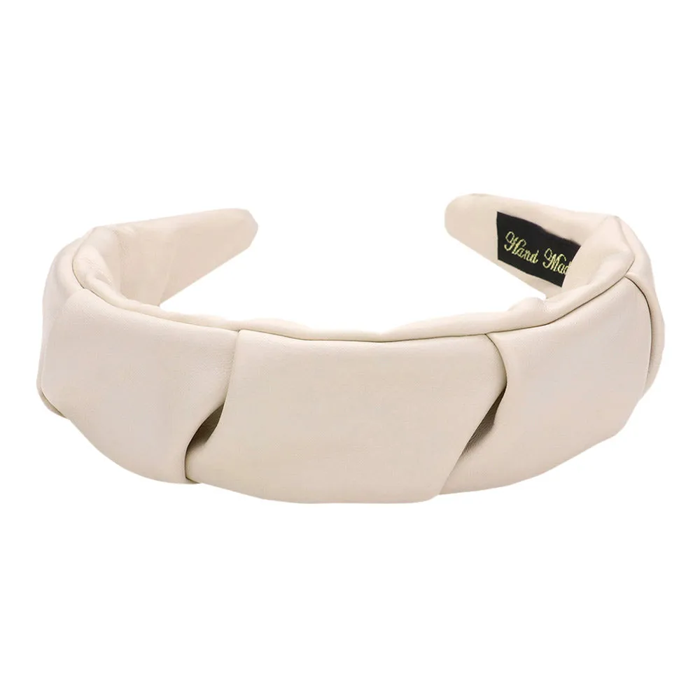 Trendy Pleated Solid Faux Leather Headband