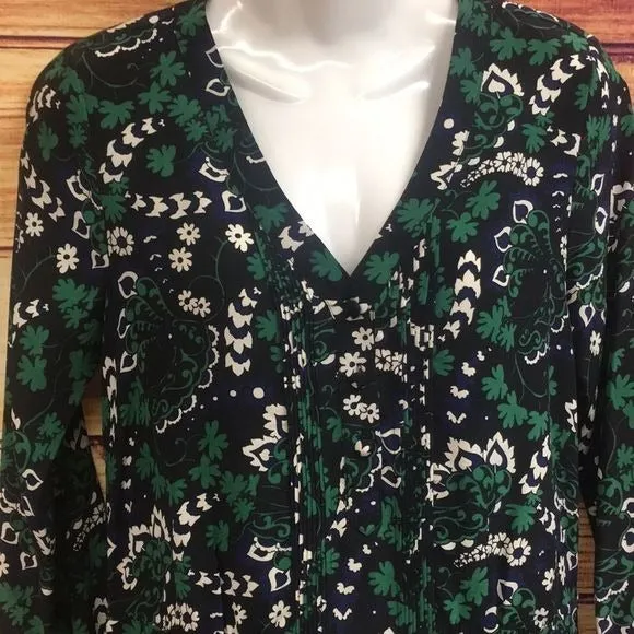 VeronicaBeardGreen Floral Print Silk Blouse Top