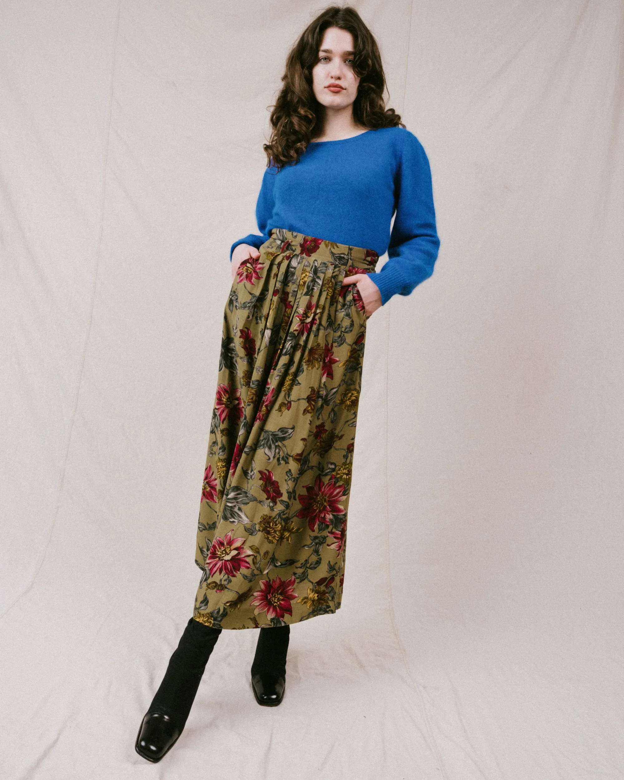 Vintage Pleated Floral Skirt (S/M)