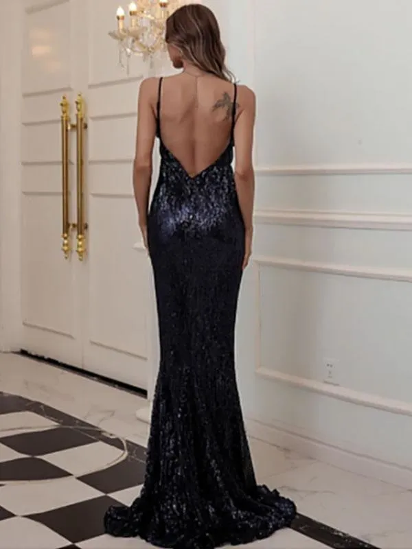 Wedding Dress Black Sweep Sleeveless Sequins Sweetheart Neck Bridal Dresses With Train Evening Gowns