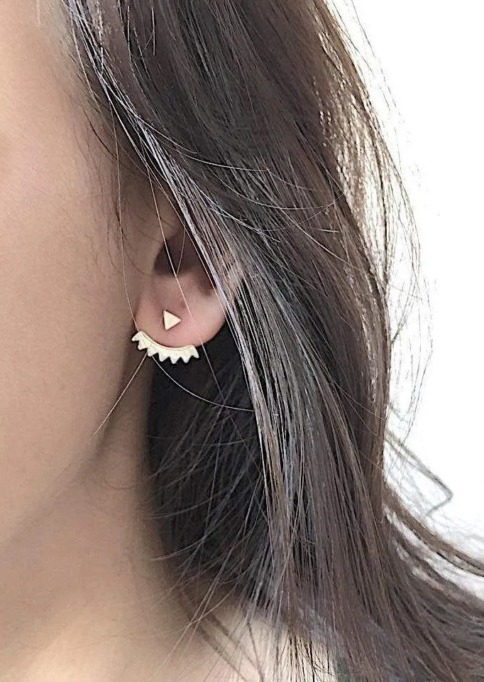 Wholesale Shiny Rose Gold Triangle Ear Jacket, Spike Ear Jacket, Front Back Earrings, Ear Jacket, Earring Cuff, Triangle Studs, Minimal Earrings,Lotus