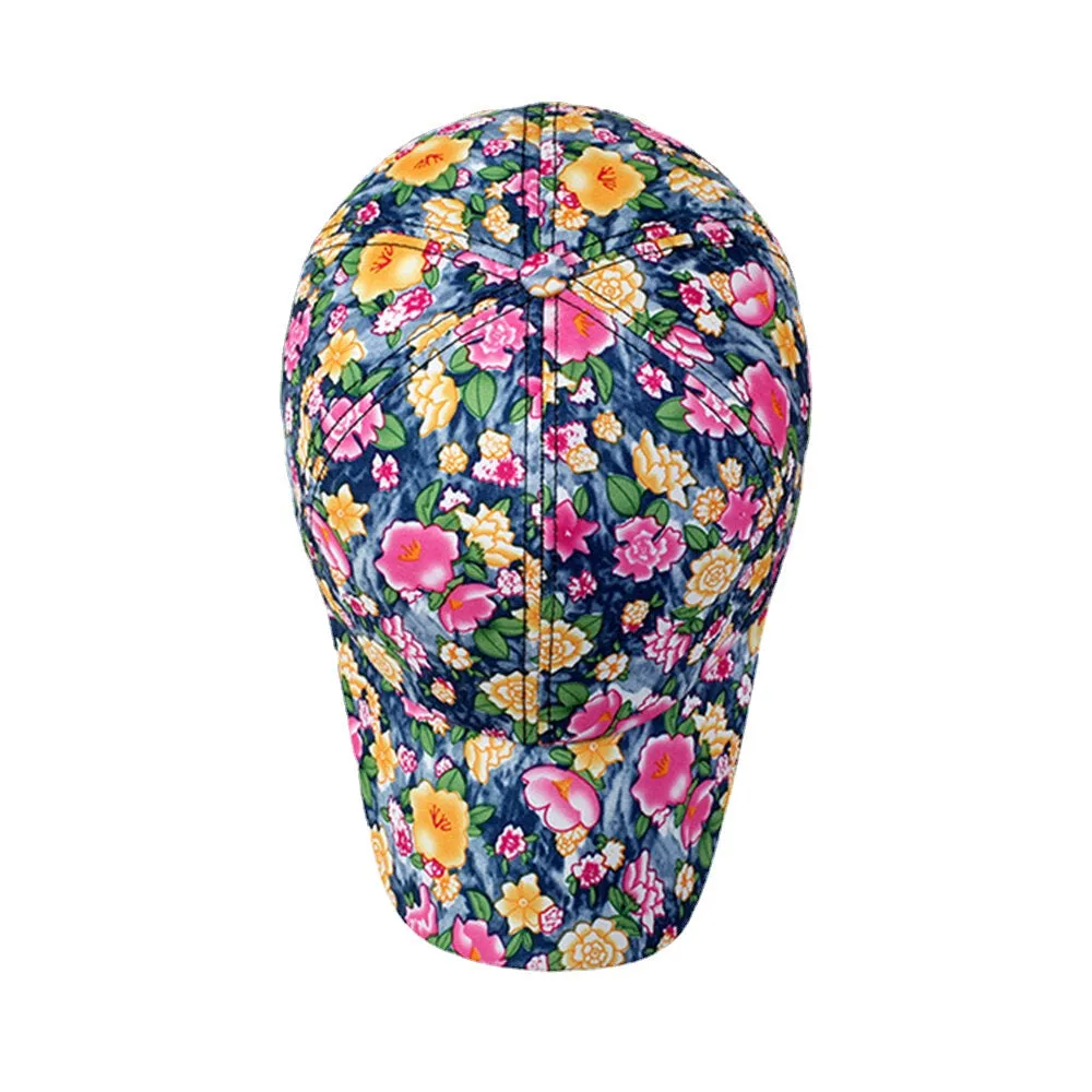 Women Overlay Colorful Floral Print Baseball Cap Fashion Breathable Adjustable Sunshade Hat