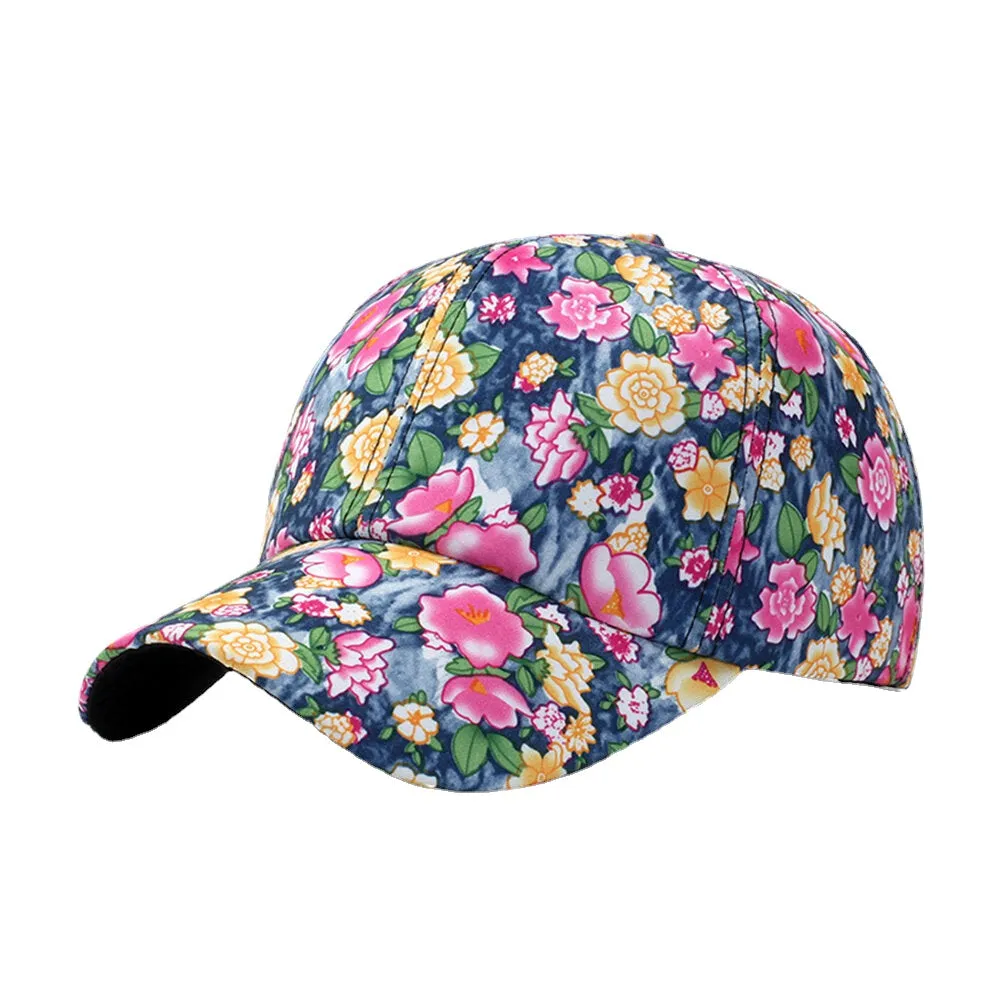 Women Overlay Colorful Floral Print Baseball Cap Fashion Breathable Adjustable Sunshade Hat