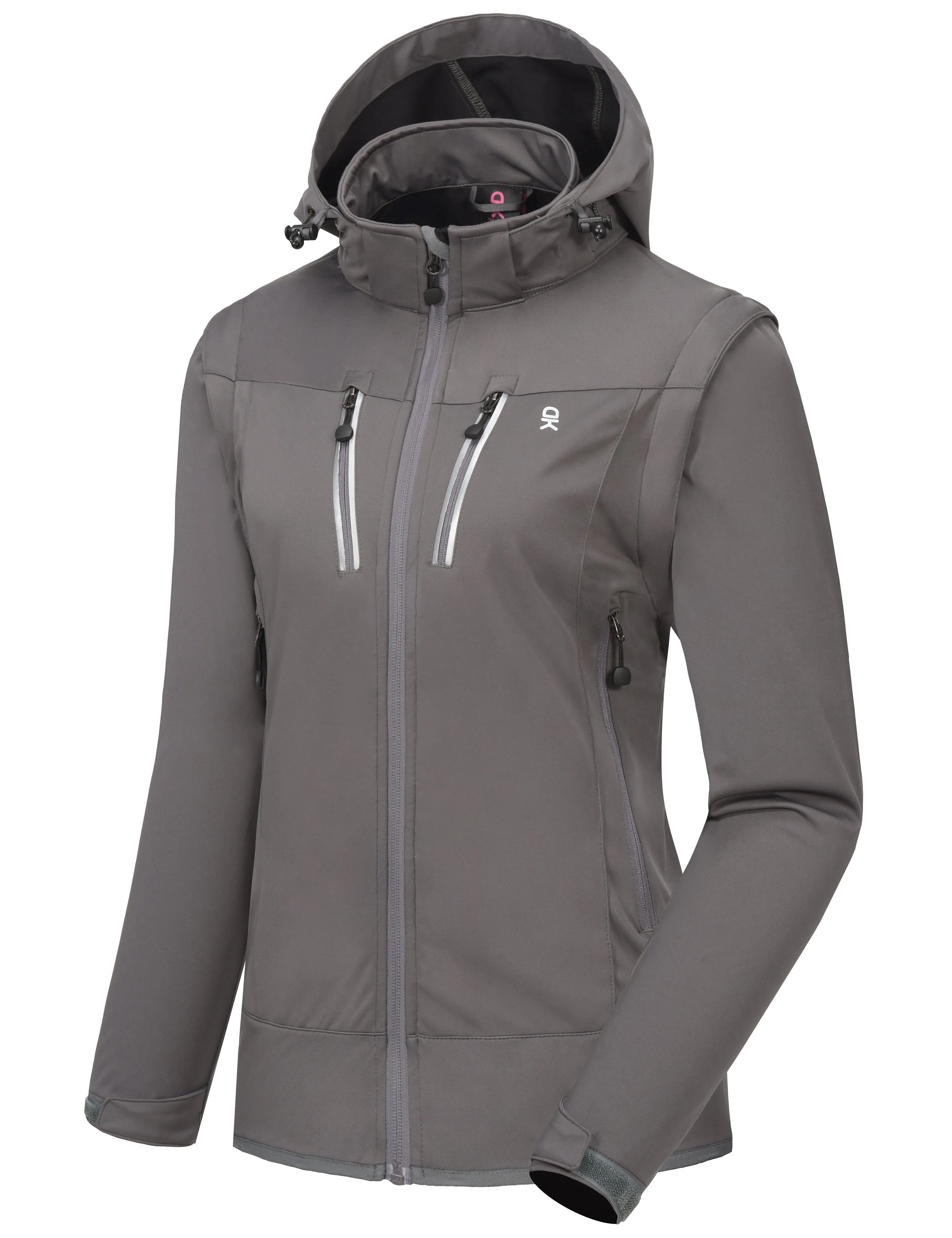 Women's Lightweight Softshell Hiking Jacket with Detachable Sleeves and Hood